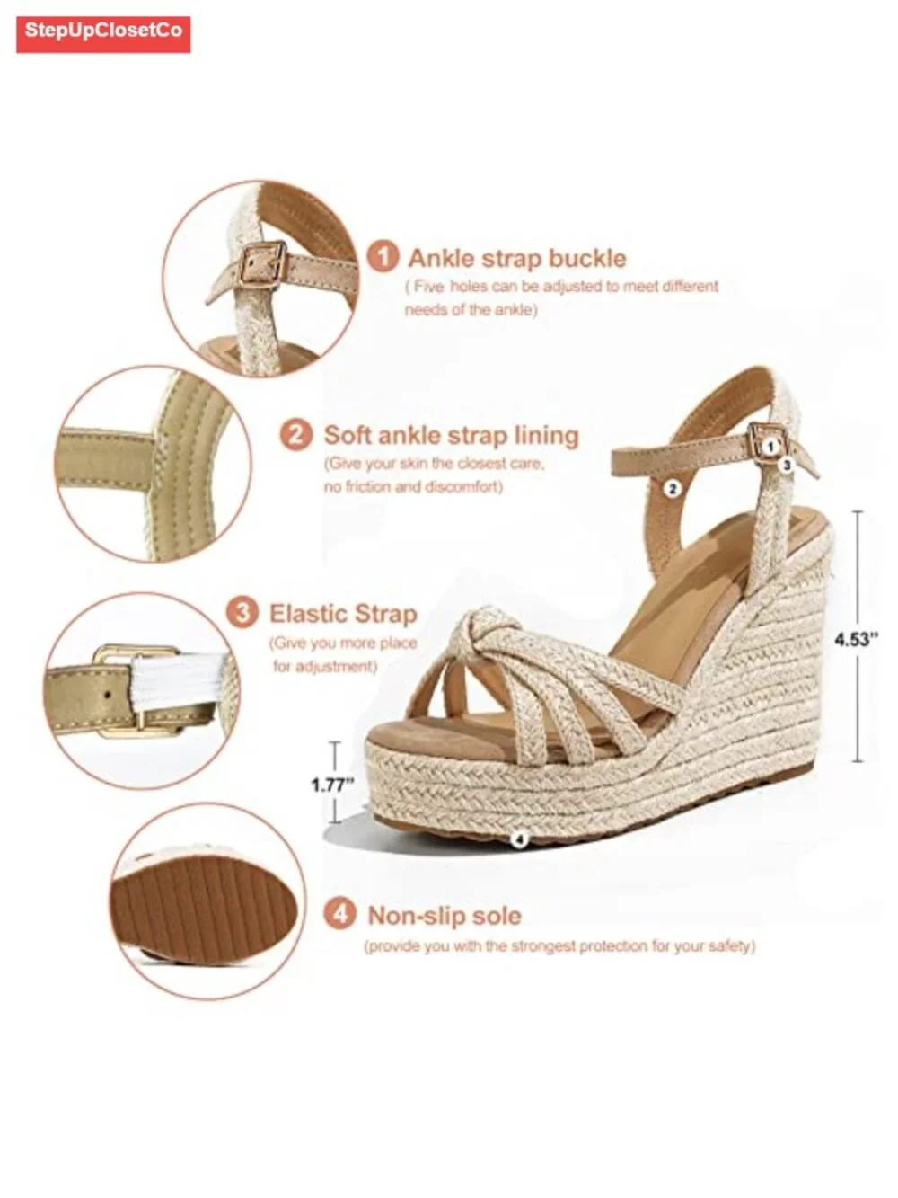 Women's Braided Espadrille Wedge Sandals with Ankle Strap